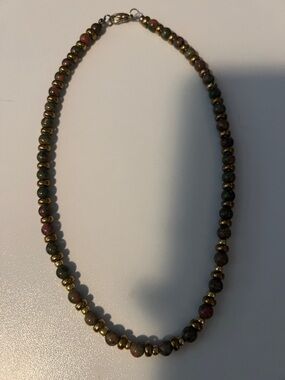 Natural Multicolor Jasper Bead Necklace with Gold-Tone Accents